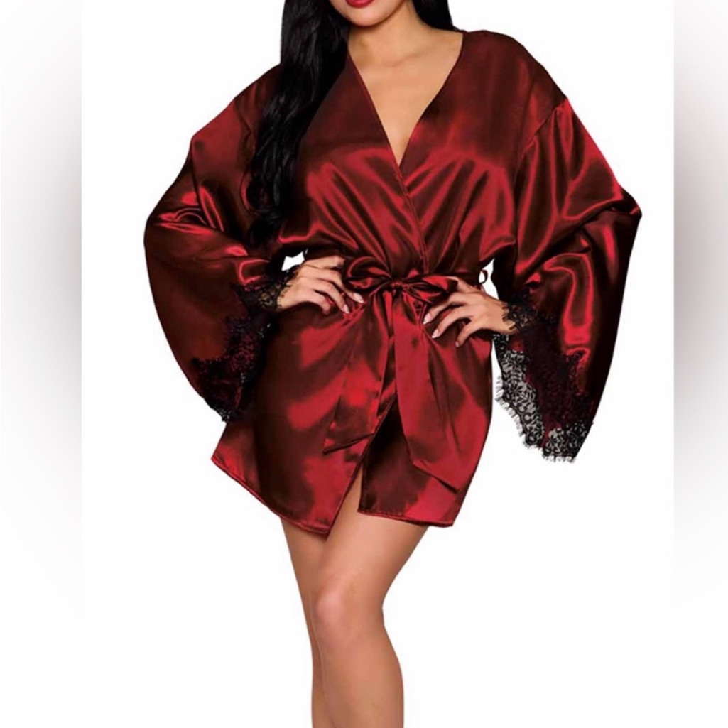 Satin Lace-Trim Robe